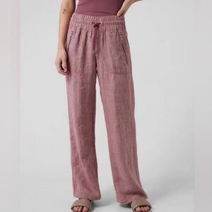 NWOT Athleta 100% Linen Cabo Wide Leg Pants Tawny Rose Womens Sz. 2